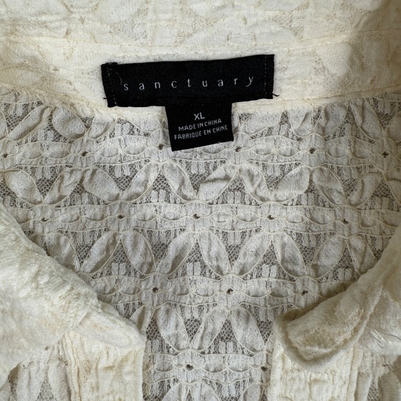 Sactuary Top Womens X Large Ivory Dreamgirl Lace Long Sleeve Button Up - Picture 5 of 11